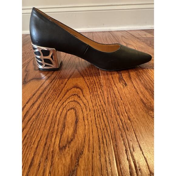 Adrienne Vittadini Flori Metallic Heel Pumps Womens 7 Black Metallic Block Heel - Picture 5 of 16